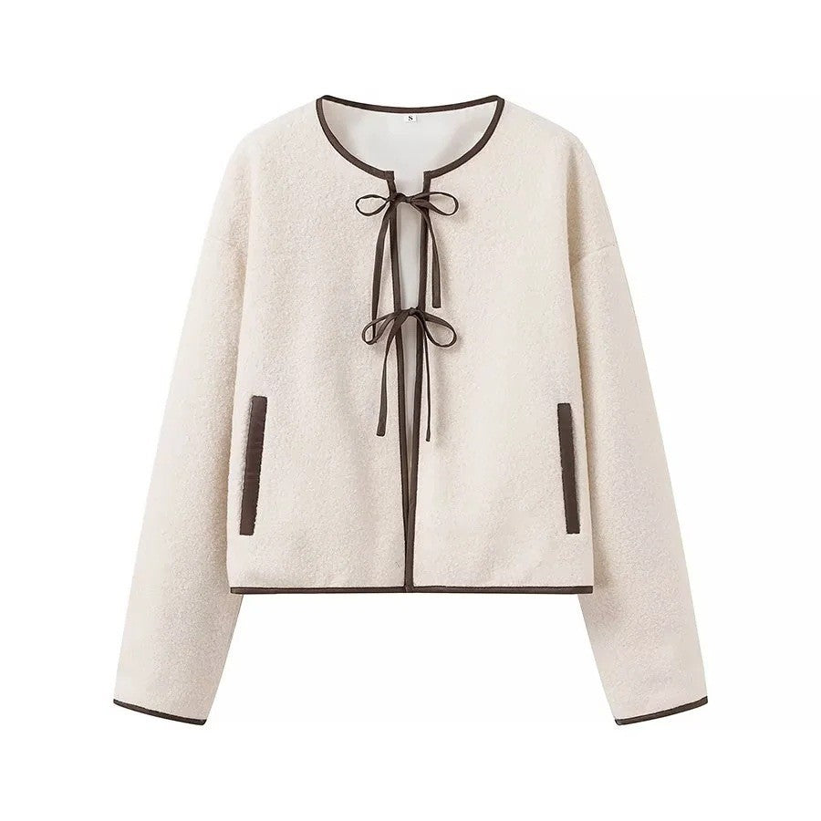 Damen Kuschelige Fleecejacke mit Schleifenakzent und praktischen Taschen Drune