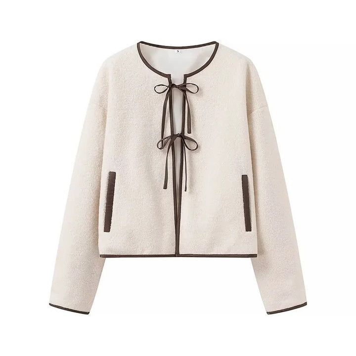 Damen Kuschelige Fleecejacke mit Schleifenakzent und praktischen Taschen Drune