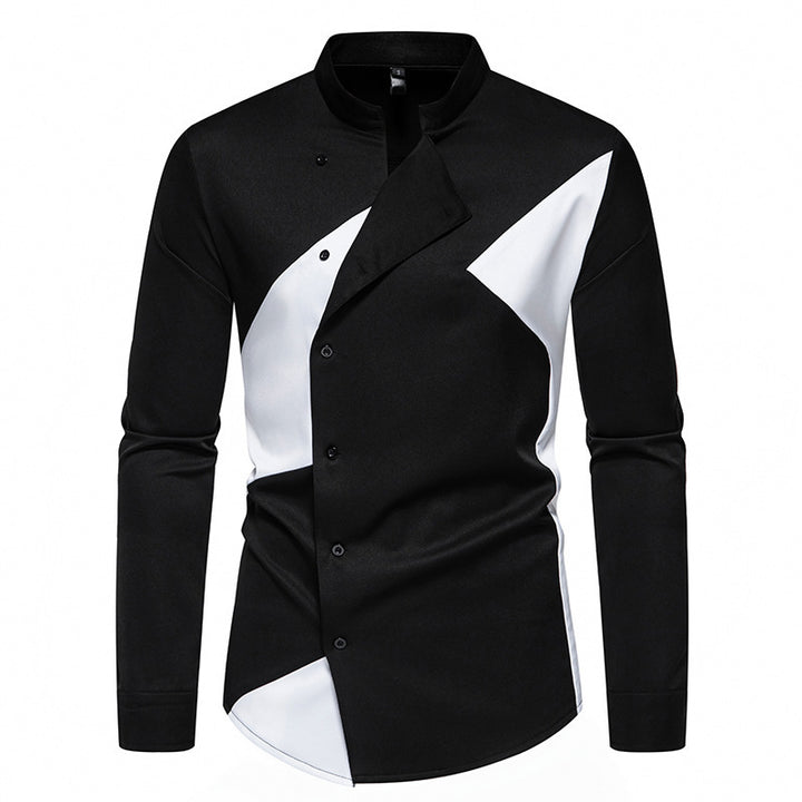 Herren modisches Designerhemd mit asymmetrischem Schnitt und innovativem Knopfdesign Drune