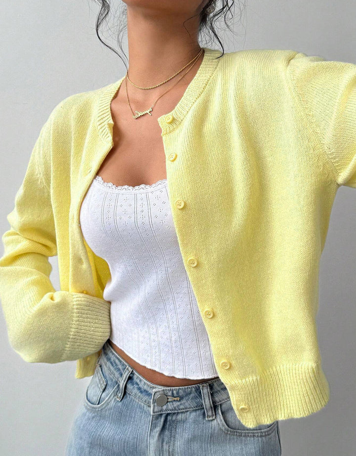 Damen Strickjacke mit feiner Rippstruktur und knöpfbarem Design Drune