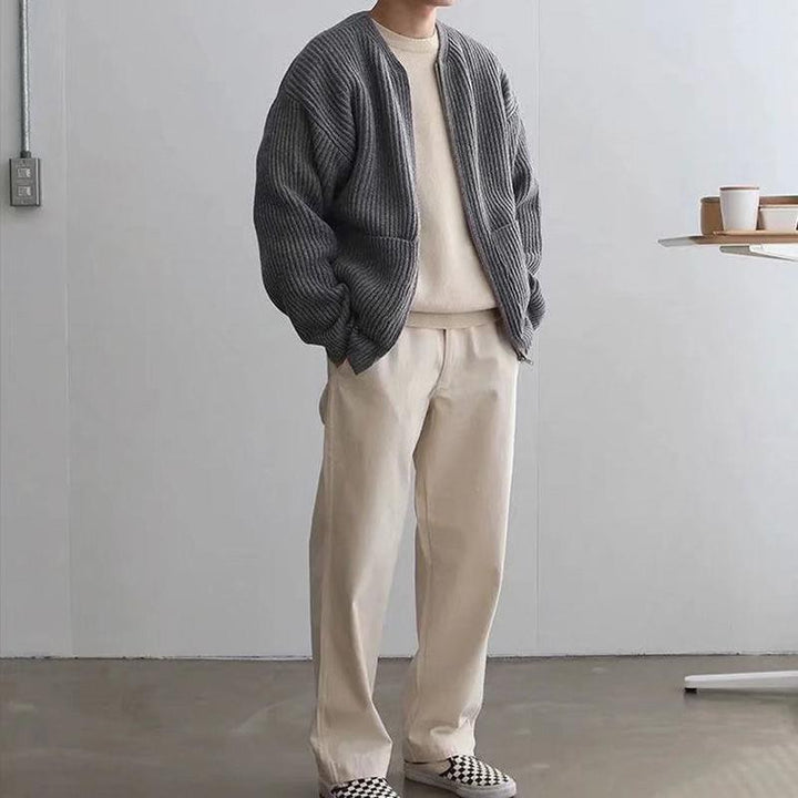 Drune | Strickjacke Lockere Passform Rippstrick Offene Vorderseite Weiches Wollgefühl