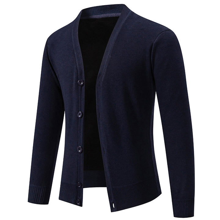 Herren nan leichte Feinstrick-Strickjacke mit V-Ausschnitt, verdeckter Knopfleiste und elastischem Rippbündchen Drune