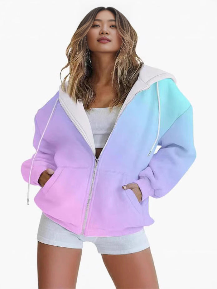 Damen oversized Kapuzenjacke mit Farbverlauf und praktischen Taschen Drune