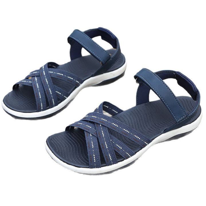 Damen Sandalen mit elastischen Kreuzriemen und bequemer Dämpfung Drune