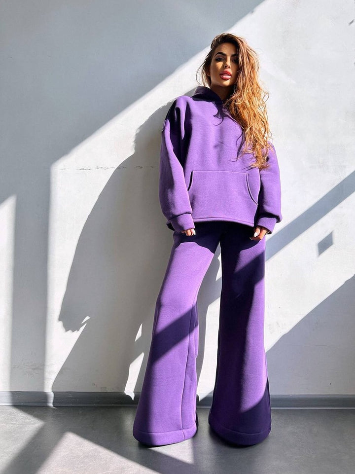 Damen Bequemer Kapuzenpullover mit weitem Schnitt und eleganten Flared-Hosen Drune