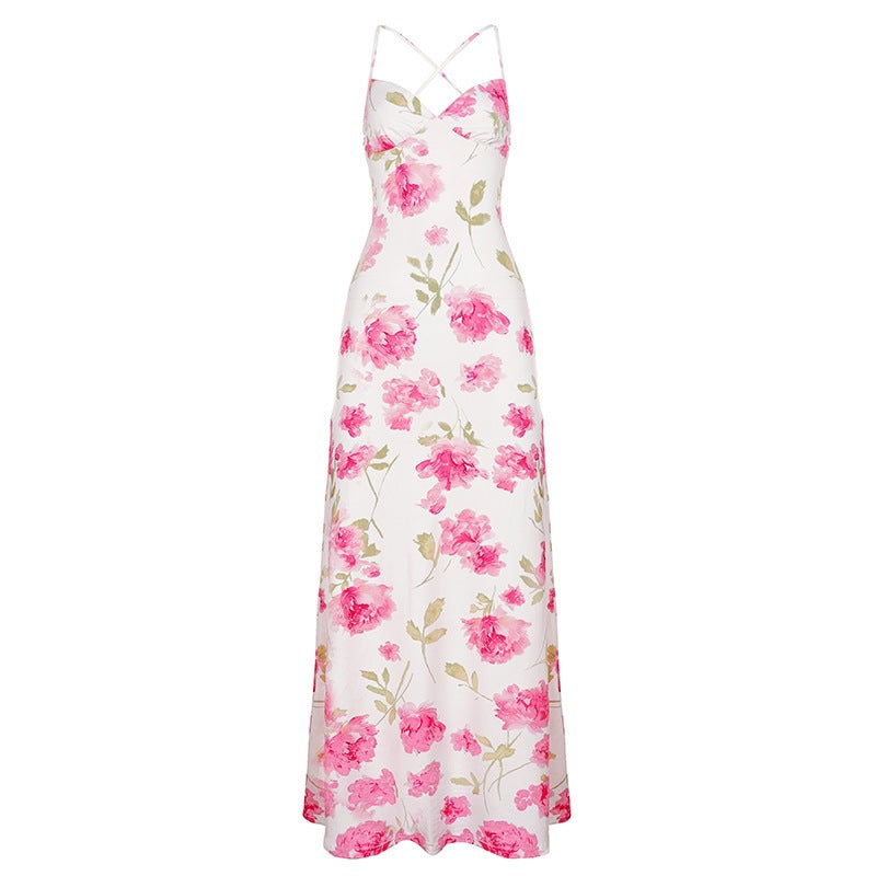 Damen Elegantes Maxikleid mit floralem Design und Spaghetti-Trägern Drune