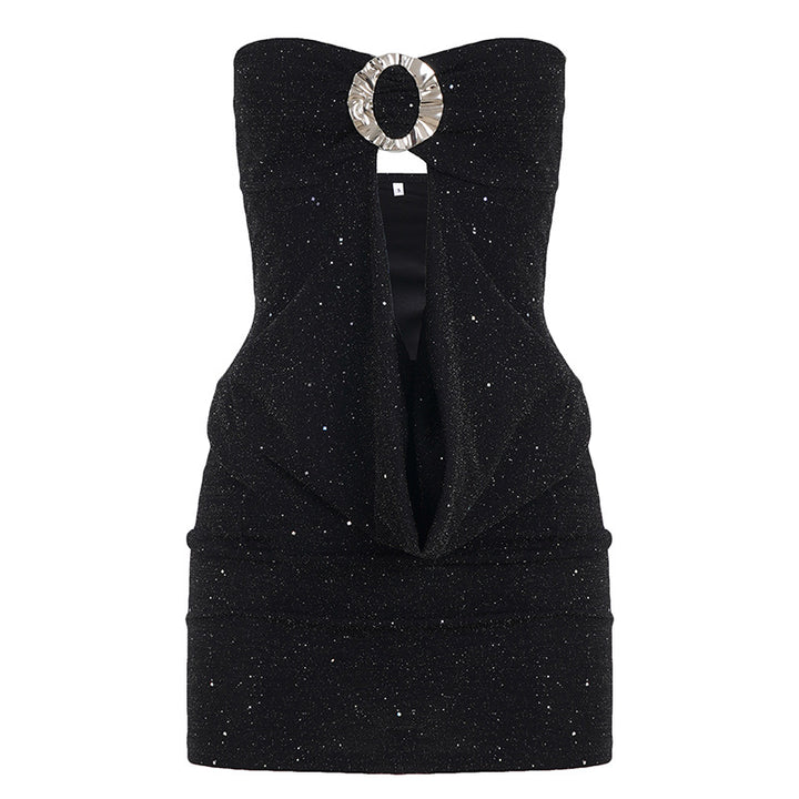 Damen elegantes Top mit glitzerndem Design und außergewöhnlichem Rückenausschnitt Drune
