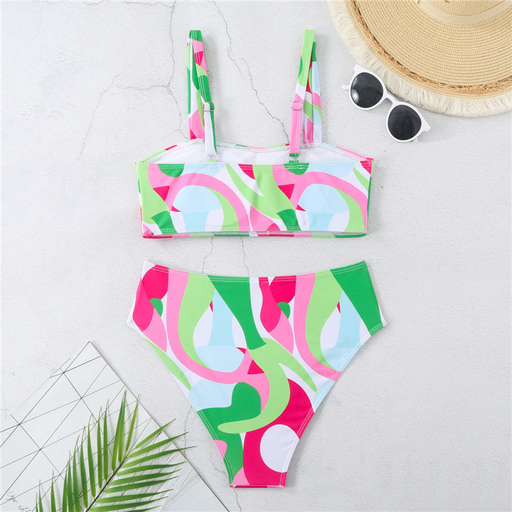 Damen Hochgeschnittener Bikini mit kreativen grafischen Musterdetails Drune