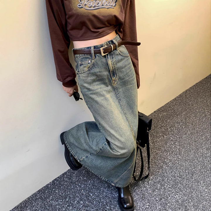 Damen Maxi Denim Rock Drune