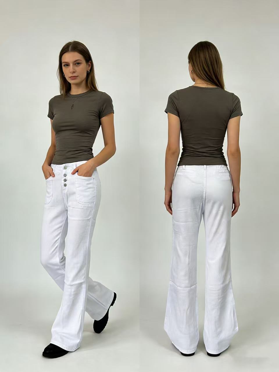 Damen Bootcut-Jeans mit hohem Bund und knöpfbarem Verschluss Drune