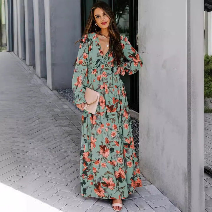 Damen Maxikleid mit floralen Mustern Drune