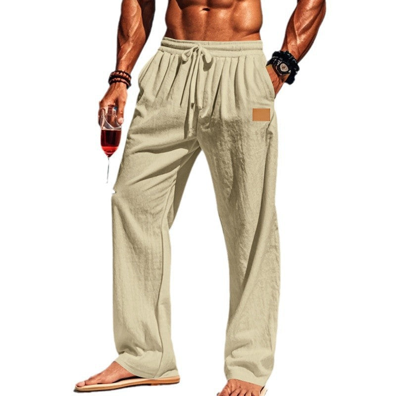 Herren nan lässige Leinen-Relaxhose mit weitem Bein, Tunnelzugbund und tiefen Eingrifftaschen Drune