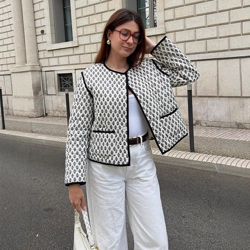 Damen gesteppte Jacke mit elegantem Muster und praktischem Taschen-Design Drune