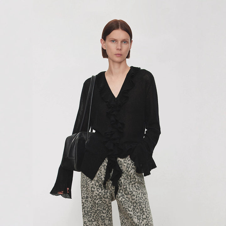 Damen Strickpullover mit Rüschenverzierung Drune