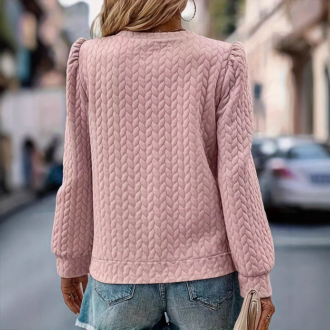 Damen Sweatshirt mit ausgefallenem Strukturdesign und Puffärmeln Drune