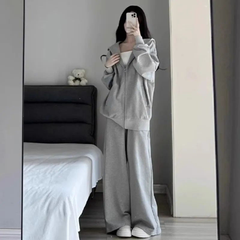 Damen Bequemes Oversized Sportanzug mit Kapuze und seitlichen Taschen Drune