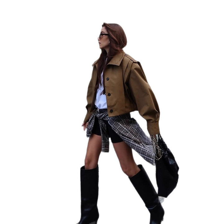 Damen cropped Trenchcoat mit eleganten Knopfdetails Drune