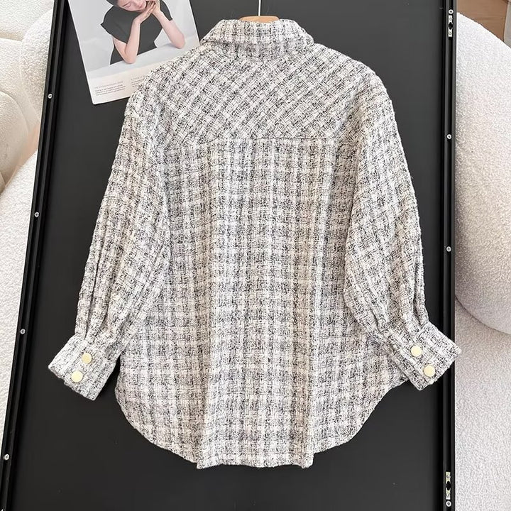 Damen lässige Hemdjacke mit strukturiertem Karomuster Drune