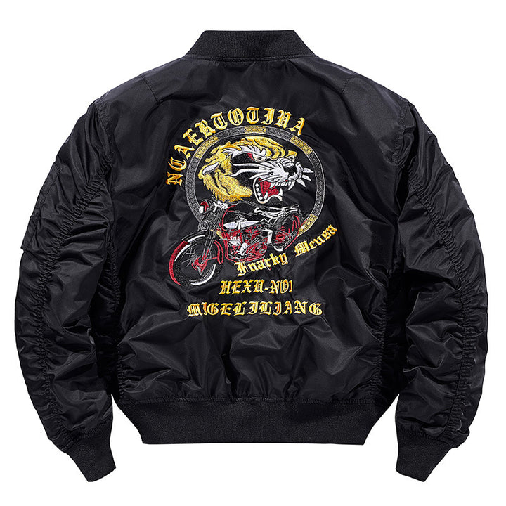 Herren  bestickte pilot-inspirierte flug-bomberjacke mit seitlichem reißverschlusstaschen utility pocket Drune