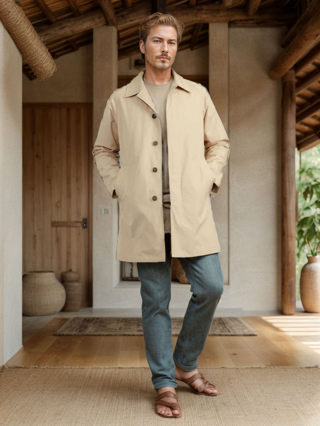 Herren lässige Übergangsjacke mit knopfbarem Kragen Drune