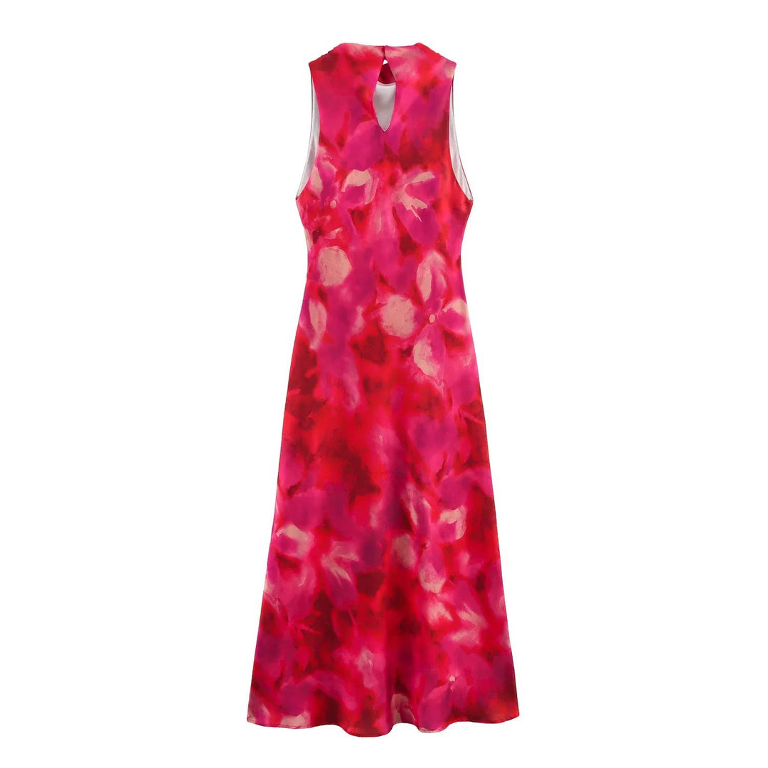 Femme Ärmelloses Blumenmuster Maxi Kleid Drune