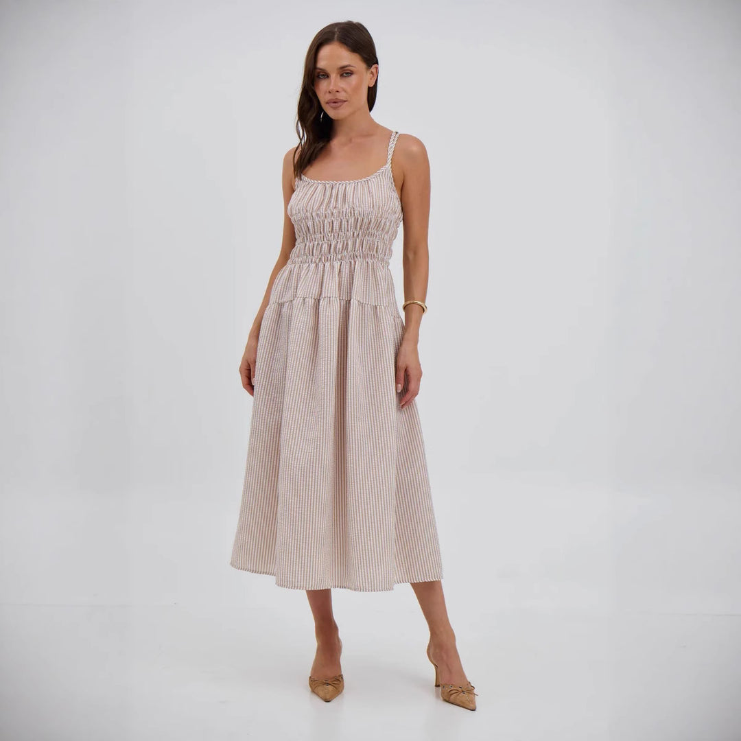 Damen luftiges Maxikleid mit Gummizug und Taschen Drune