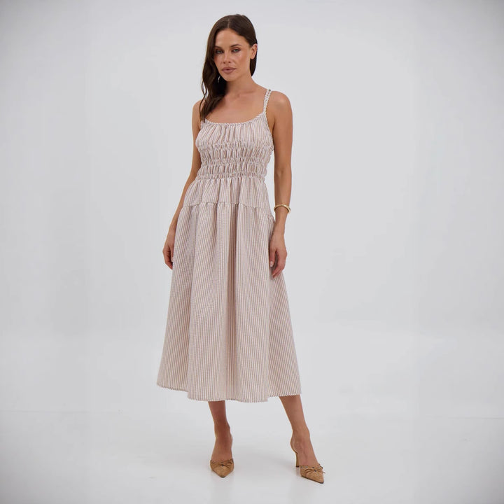 Damen luftiges Maxikleid mit Gummizug und Taschen Drune