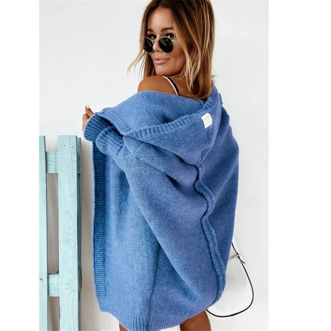 Damen Oversized Strickcardigan mit Kapuze und strukturiertem Design Drune