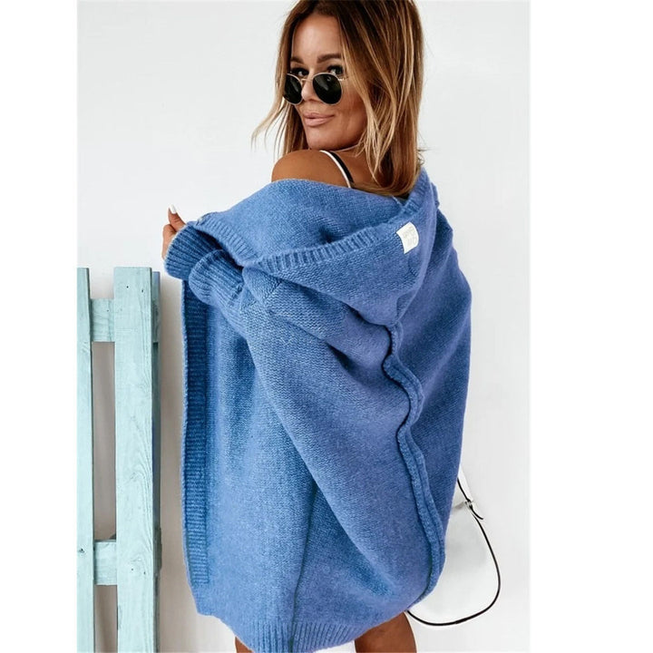 Damen Oversized Strickcardigan mit Kapuze und strukturiertem Design Drune