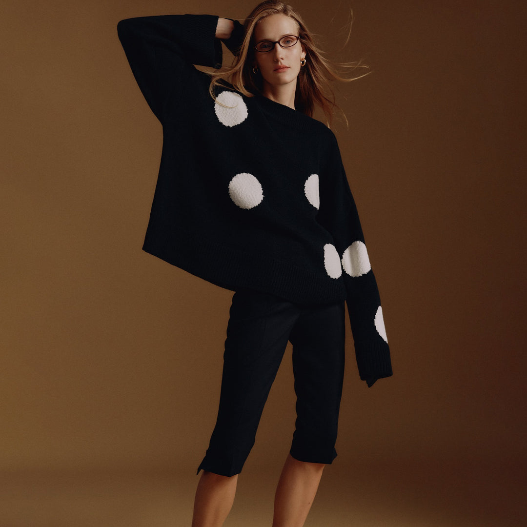Damen gestrickter Oversize-Pullover mit auffälligem Punktmuster Drune