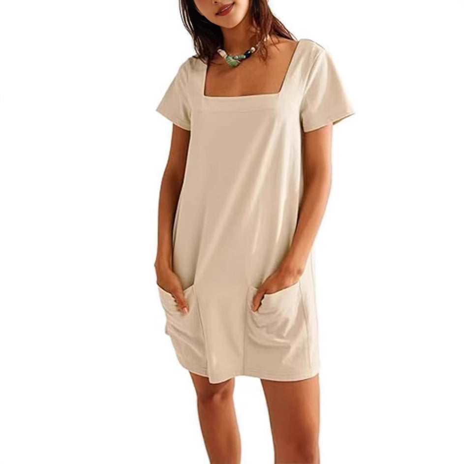 Damen Freizeitkleid mit quadratischem Ausschnitt und seitlichen Taschen Drune