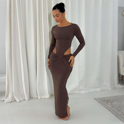 Damen Figurbetontes Maxikleid mit transparenten Cut-Outs und Raffungen Drune