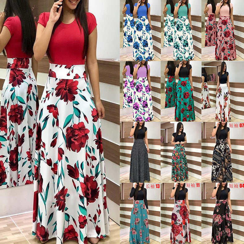 Damen Elegantes Maxikleid mit grafischem Druck und flexiblem Bund Drune