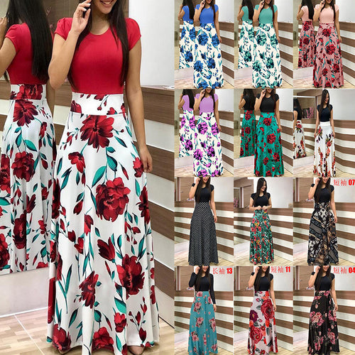 Damen Elegantes Maxikleid mit grafischem Druck und flexiblem Bund Drune