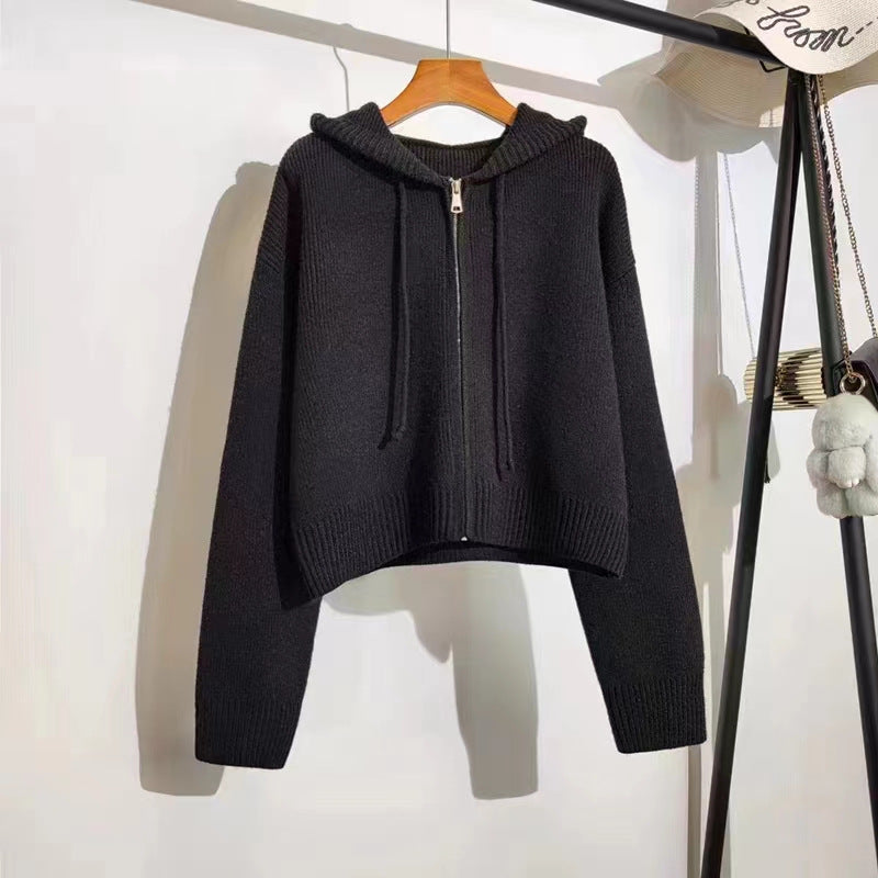 Damen cropped Hoodie mit durchgehendem Reißverschluss und Kapuze Drune