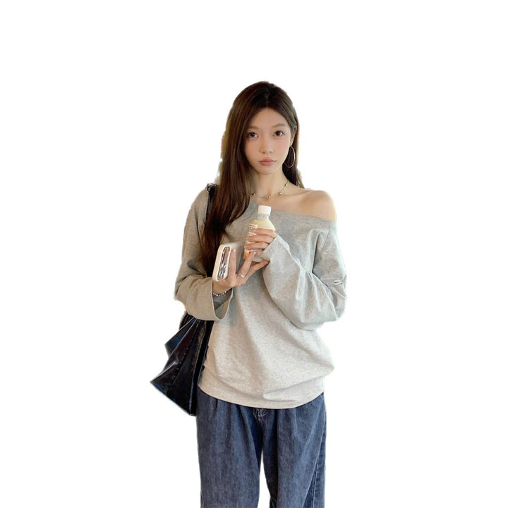 Damen lässiges Off-Shoulder Langarmshirt Drune