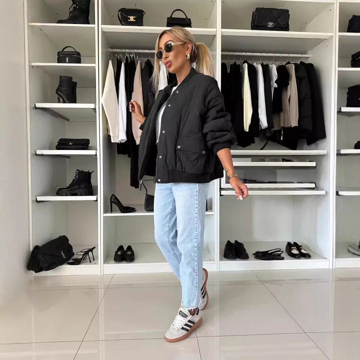 Damen Steppjacke im lässigen Oversized-Schnitt mit Rippstrickdetails Drune