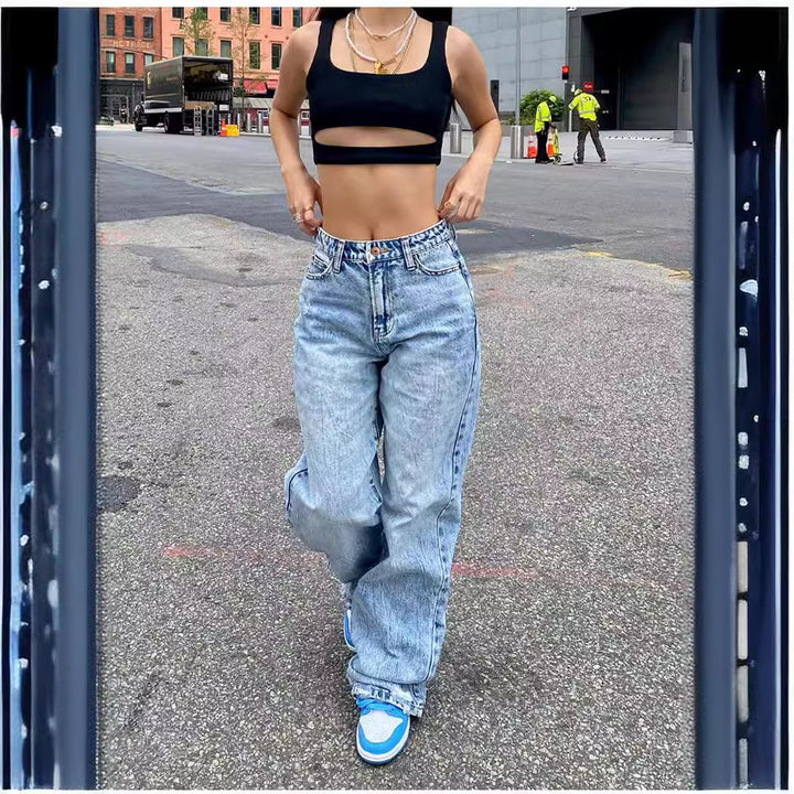 Damen weite Cargo-Jeans mit einzigartigen Taschen und lässigem Schnitt Drune