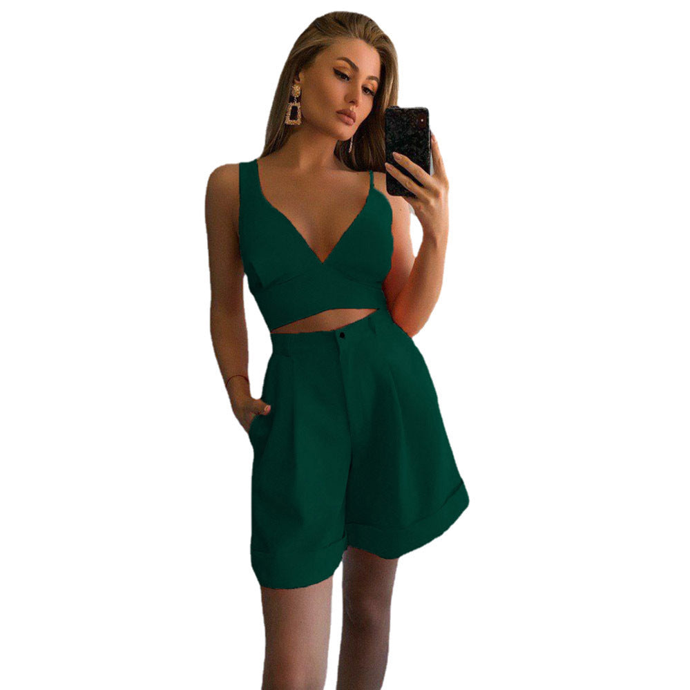 Damen stylisches Crop-Top mit passenden weiten Shorts Drune