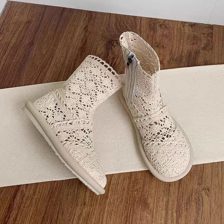 Damen Häkelstiefeletten mit atmungsaktiver Sohle und modischem Reißverschluss Drune