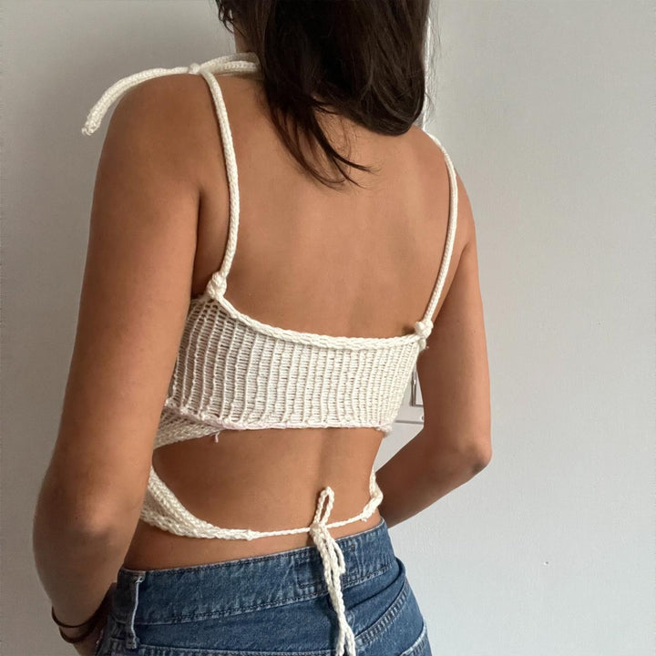 Damen gehäkeltes Crop-Top mit floralen Akzenten Drune