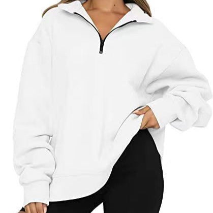 Damen Oversized Sweatpullover mit halbem Reißverschluss Drune