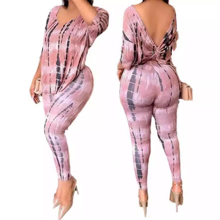 Damen Lässiges Kombinationsoutfit mit abstraktem Muster und überschnittenen Ärmeln Drune