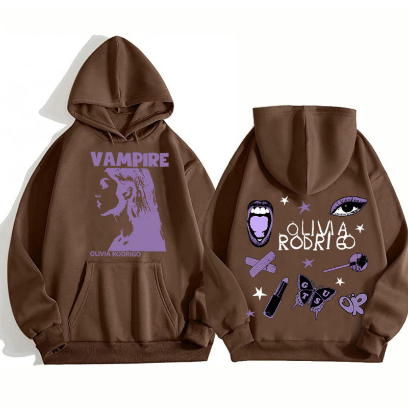 Damen Kapuzenpullover mit künstlerischem Vampir-Print und oversized Schnitt Drune