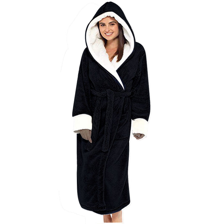 Damen Kuscheliger Fleece-Morgenmantel mit Kapuze und Gürtel Drune