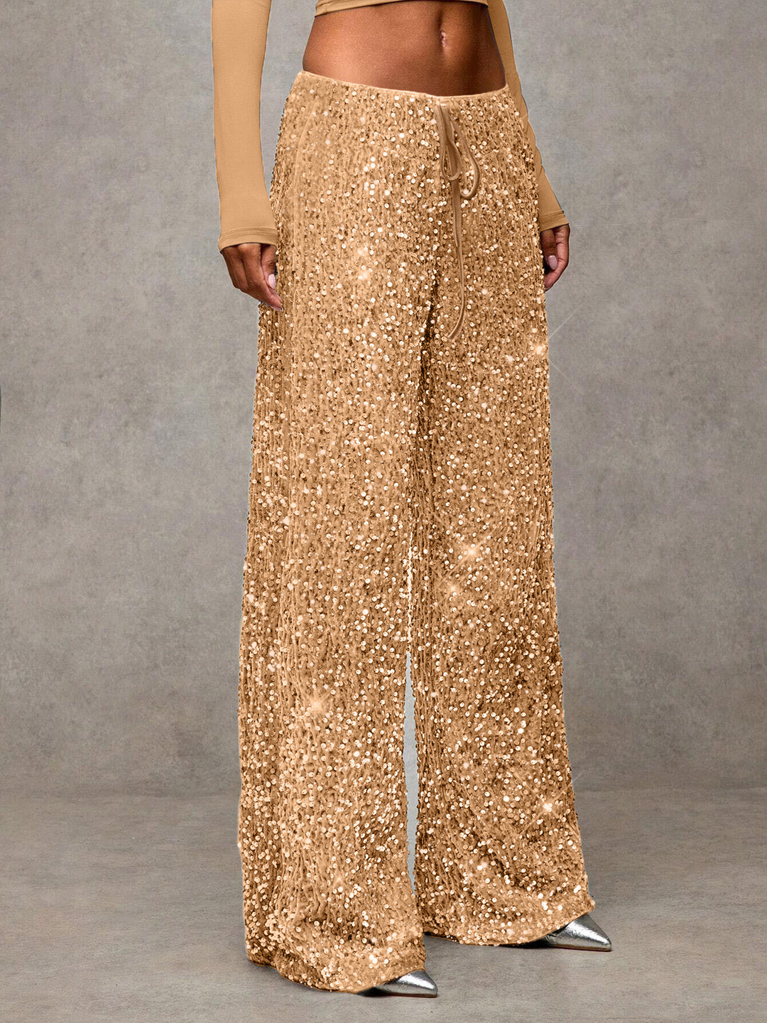 Damen extravagante Palazzohose mit Paillettenbesatz Drune
