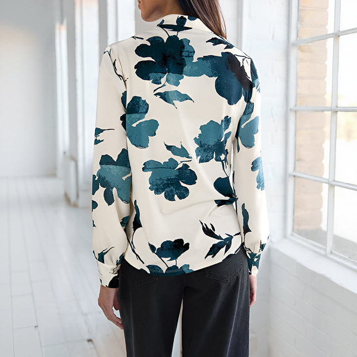 Damen Bluse mit floralem Muster und modernem Revers Drune