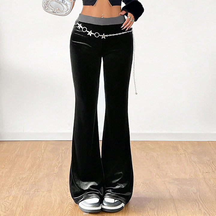 Damen flared Samt-Hose mit elastischem Bund und funkelndem Design Drune