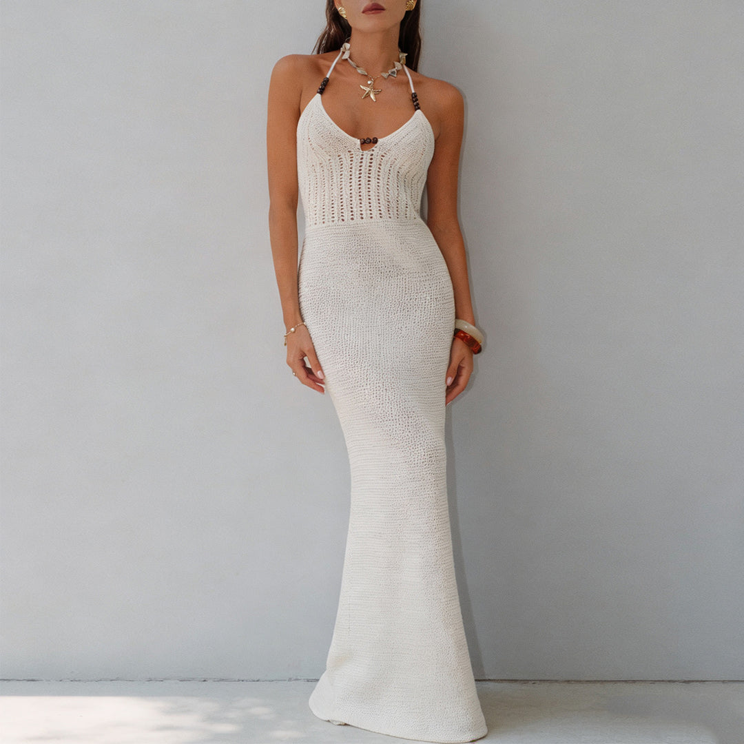 Damen Elegantes Maxikleid mit tiefem V-Ausschnitt und schmalem Schnitt Drune