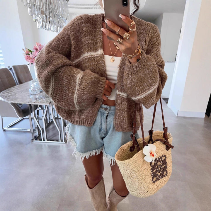 Damen lässige Strickjacke mit oversized Schnitt und modernen Details Drune